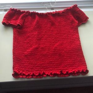 red ruffle top